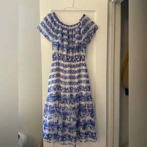 Vintage blue floral off shoulder dress Sz small